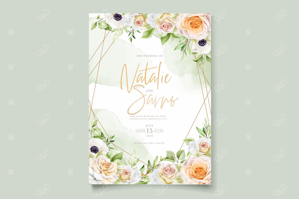 مجموعه کارت دعوت عروسی با طرح زیبای دست‌کشیده گل‌های رز