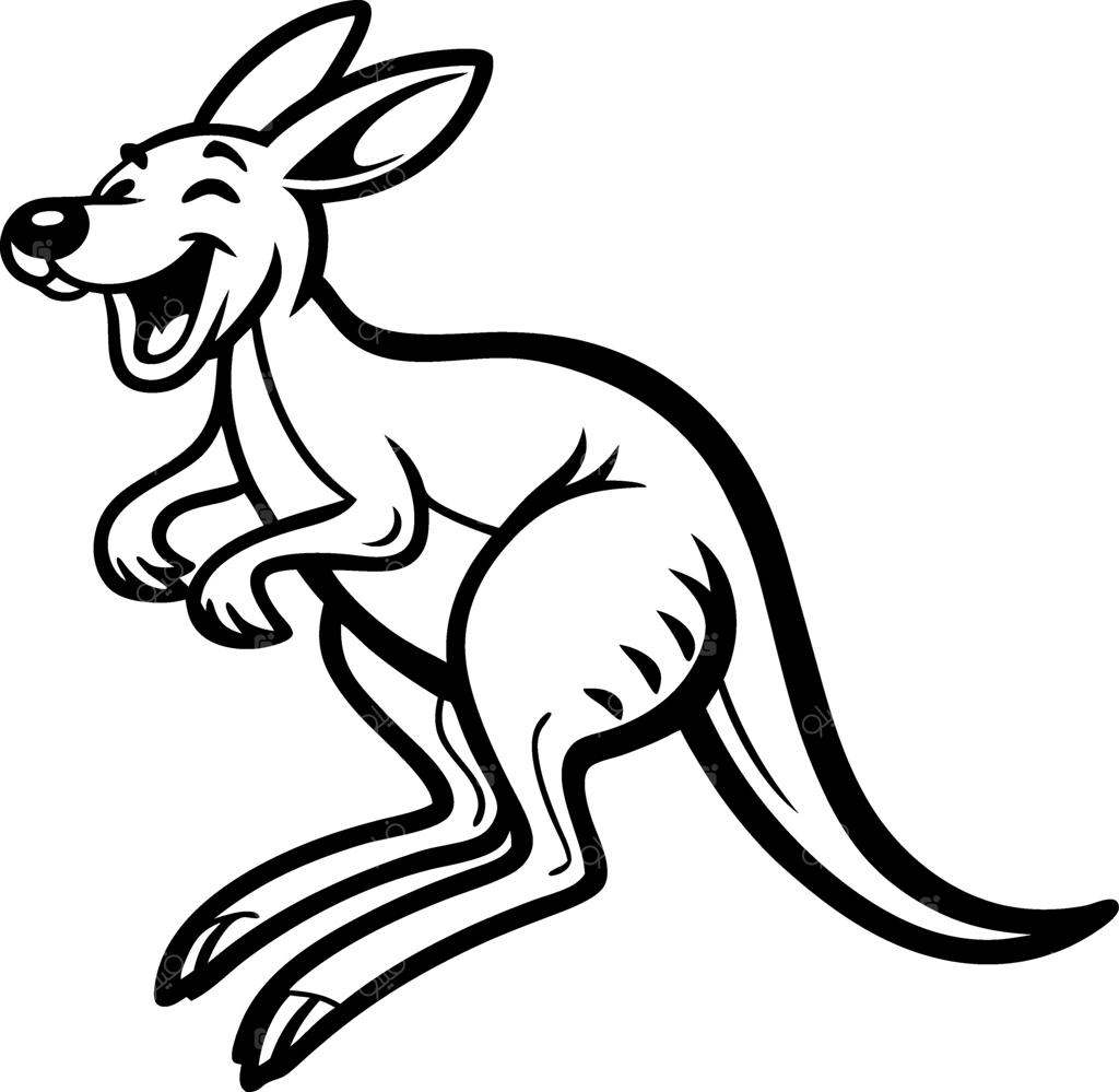 شخصیت کارتونی کانگوروی شاد در حال پریدن برای سرگرمی و رنگ‌آمیزی آموزشی کودکان