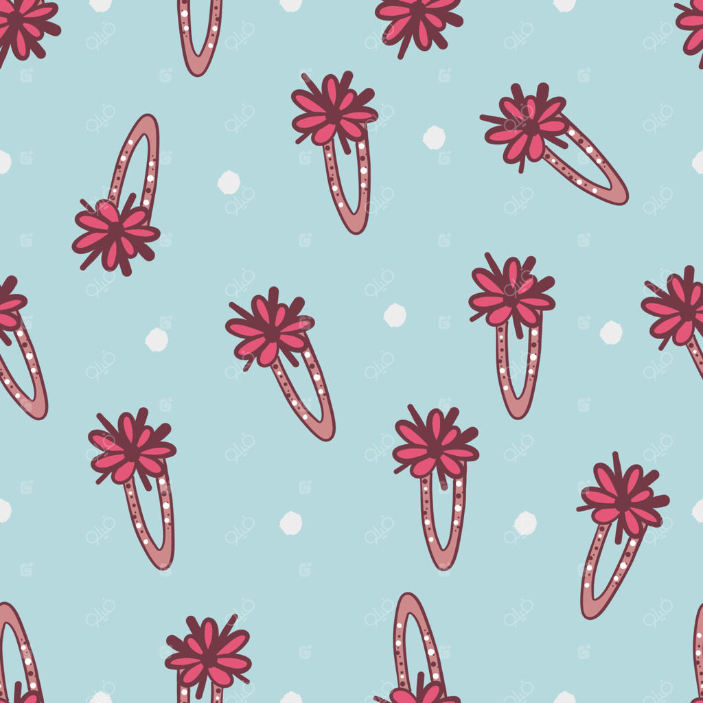 پس‌زمینه اکسسوری مو: گیره‌ها و سنجاق‌های شیک. اکسسوری‌های دختر بچه، کلیپس‌های پلاستیکی مد روز، پترن یکپارچه وکتور، مخصوص آرایشگران.