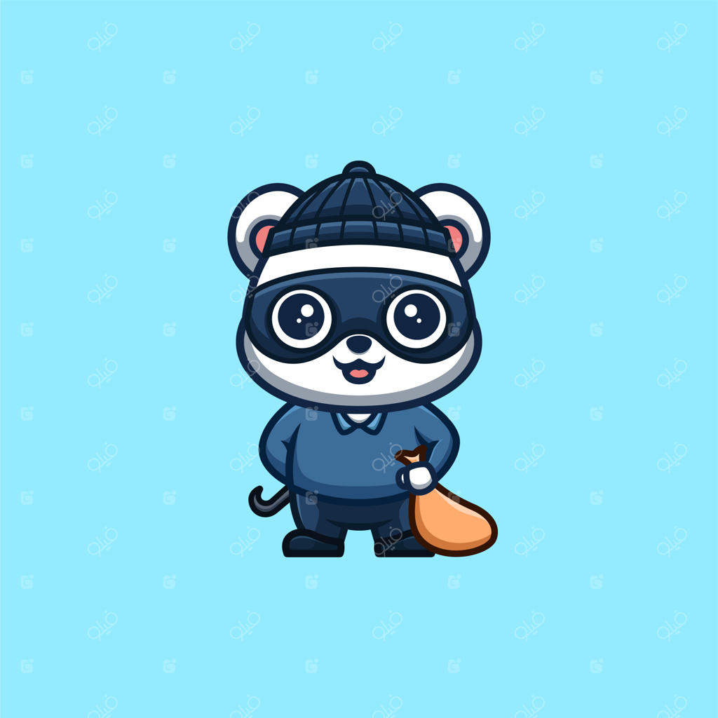 لوگوی بامزه و خلاقانه کارتون دزد خرس قطبی به سبک کاوایی