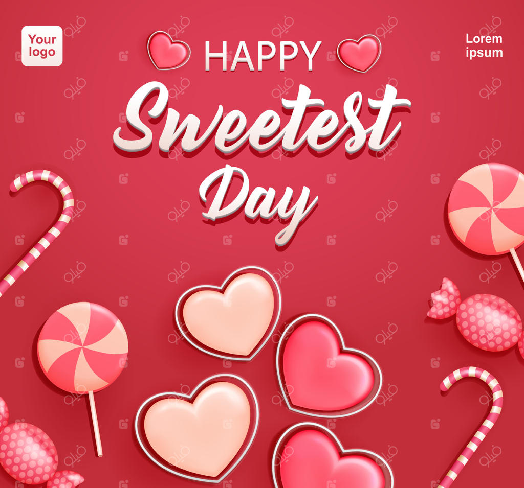 روز شاد عشق، قلب‌های بامزه و شکلات‌های شیرین، طرح سه‌بعدی. مناسب برای مراسم‌ها و عناصر طراحی