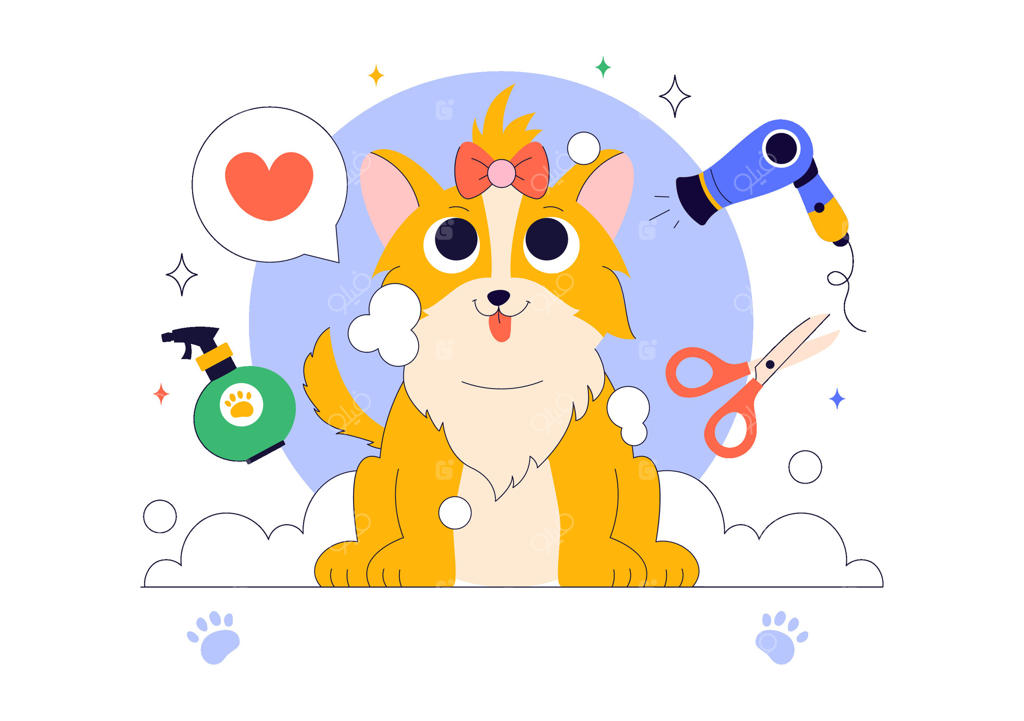 صحنه مراقبت و بهداشت حیوانات خانگی با سگ و گربه کارتونی