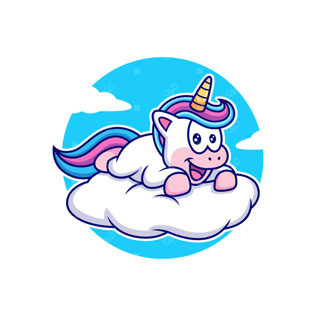 اسب شاخدار شاد با ابر کارتونی - وکتور حیوانات