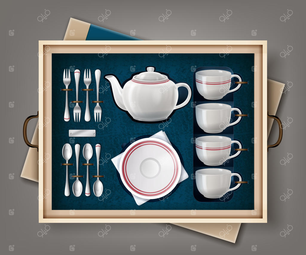 ست چینی سفید برای چای یا قهوه و سرویس قاشق و چنگال در جعبه