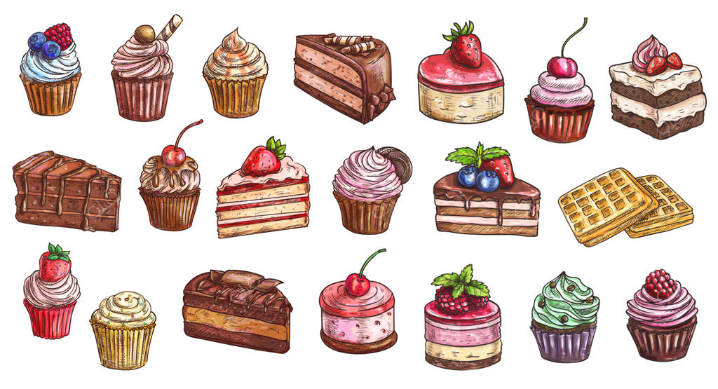 طرح‌های کیک، چیزکیک و دسرهای شیرین و کاپ‌کیک‌ها