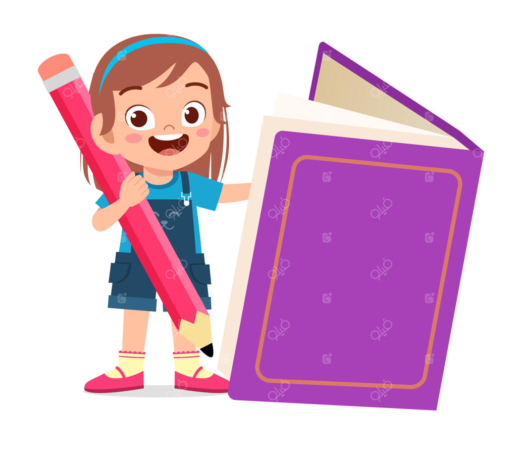 پسر بچه‌ی خوشحال و بامزه با کتاب و مداد