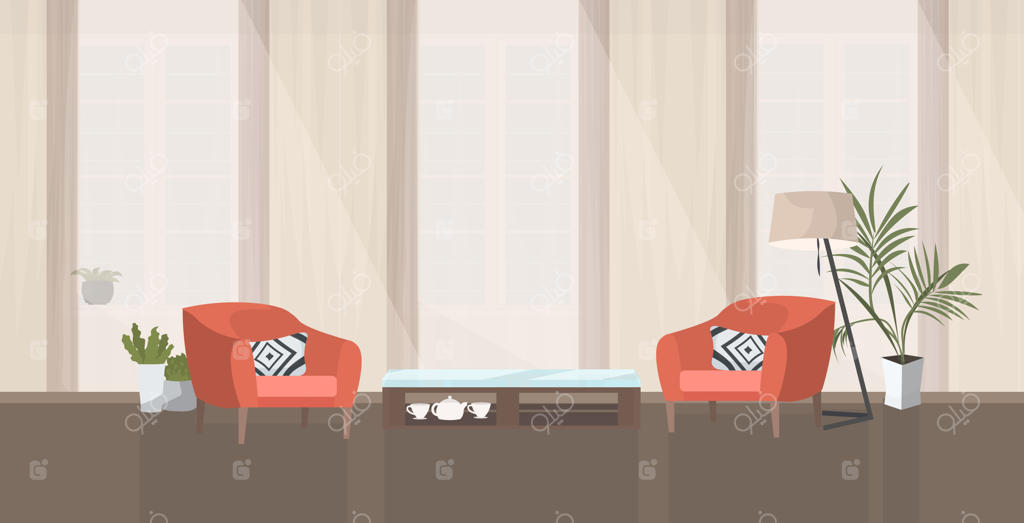 منطقه استراحت یا اتاق انتظار با مبل‌های قرمز و میز قهوه، دکوراسیون مدرن دفتر کار