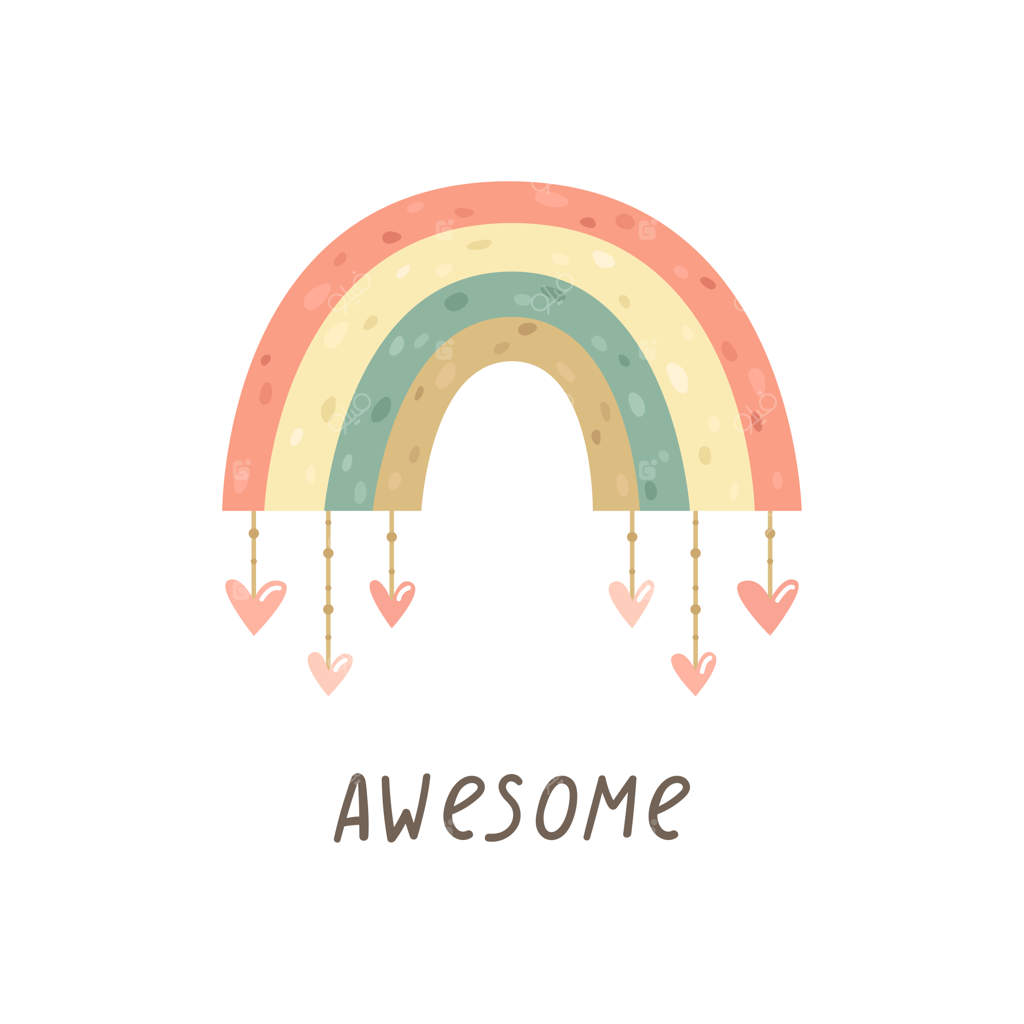 تصویر وکتور کودکان با رنگین‌کمان و قلب‌ها