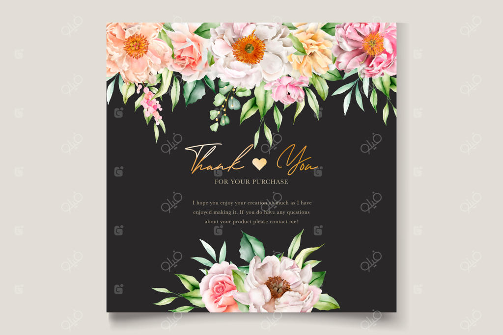 کارت دعوت با طرح گل‌های صد تومانی و رز آبرنگی