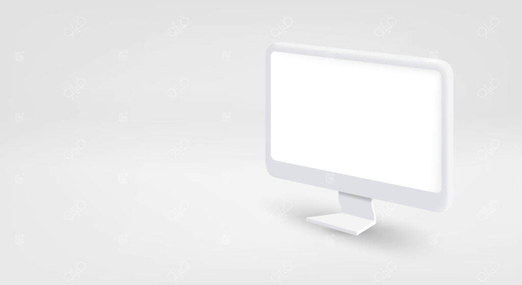 مانیتور کامپیوتر مدرن با صفحه نمایش خالی، بنر وکتور سه بعدی با فضای متن