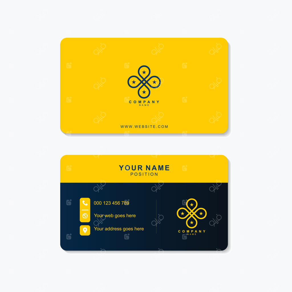 طراحی شیک کارت ویزیت با ترکیب رنگ زرد و آبی برای شبکه‌سازی حرفه‌ای