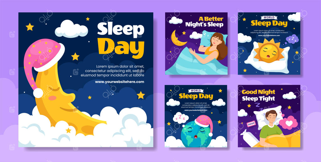 روز خواب: قالب‌های پست شبکه‌های اجتماعی به‌همراه تصاویر پس‌زمینه کارتونی و دست‌ساز