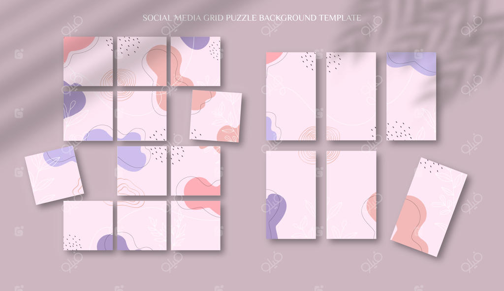 الگوی پست و استوری اینستاگرام با سبک پازلی و پس‌زمینه‌ای با شکل‌های ارگانیک