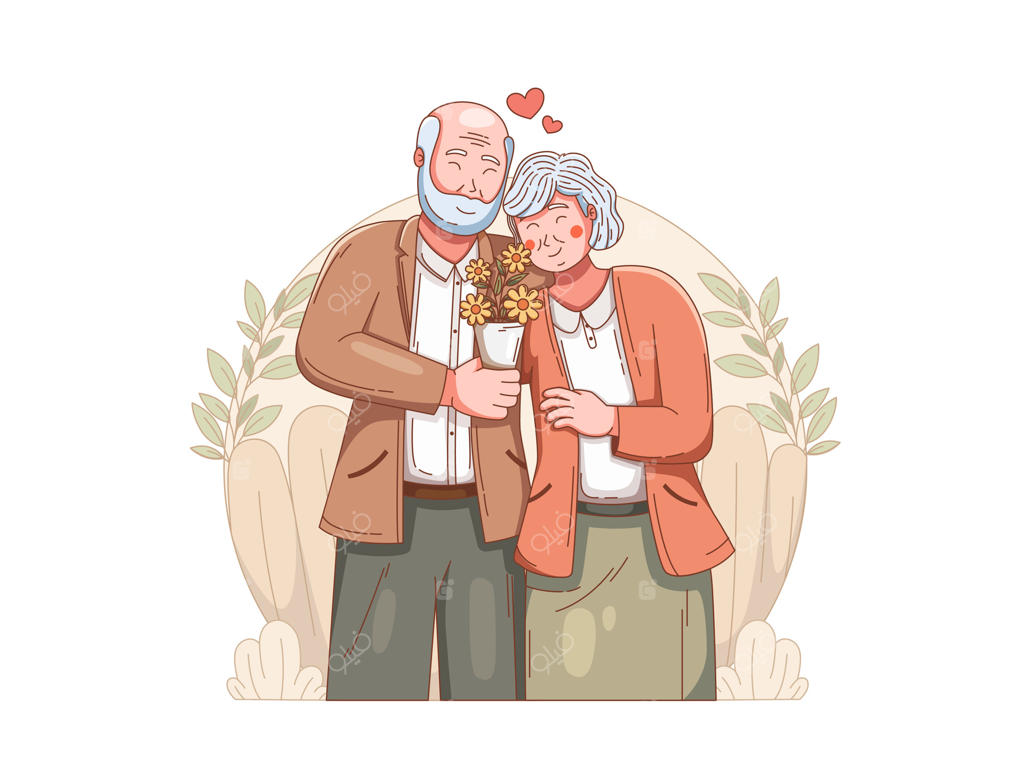 طرح جذاب زوج سالخورده عاشق - وکتور حرفه‌ای