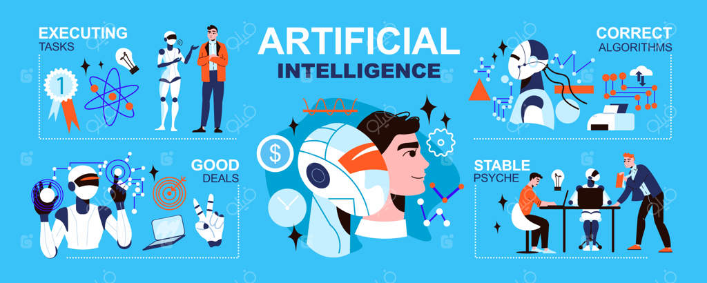 مجموعه اینفوگرافیک هوش مصنوعی با نمادهای اجرای وظایف - برداری و تخت