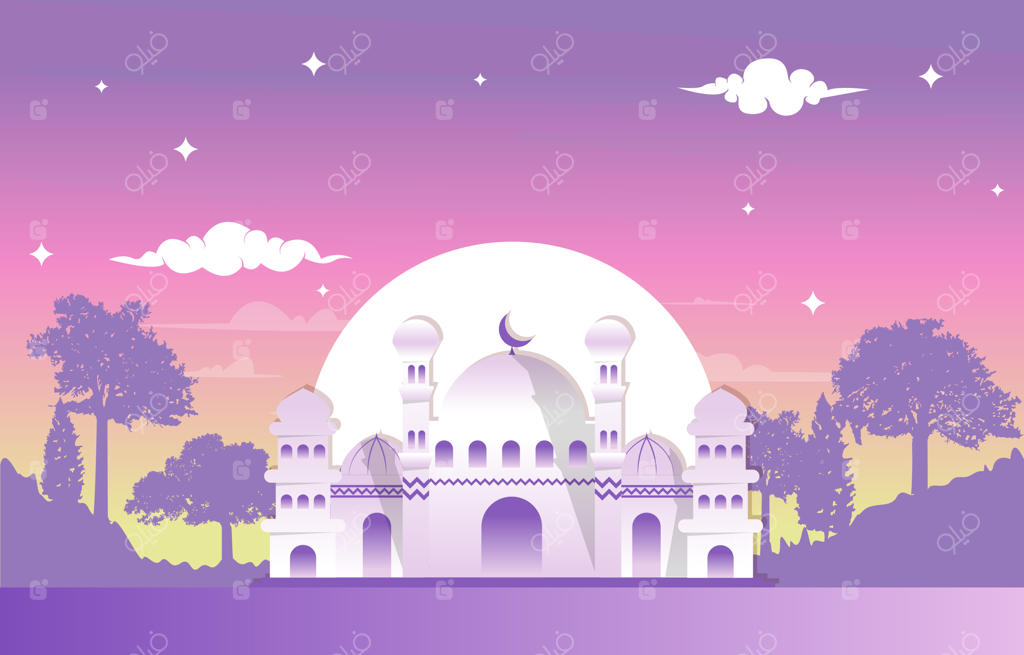 رمضان کریم، عید مبارک: تصویرسازی جشن اسلامی در طبیعت و مسجد