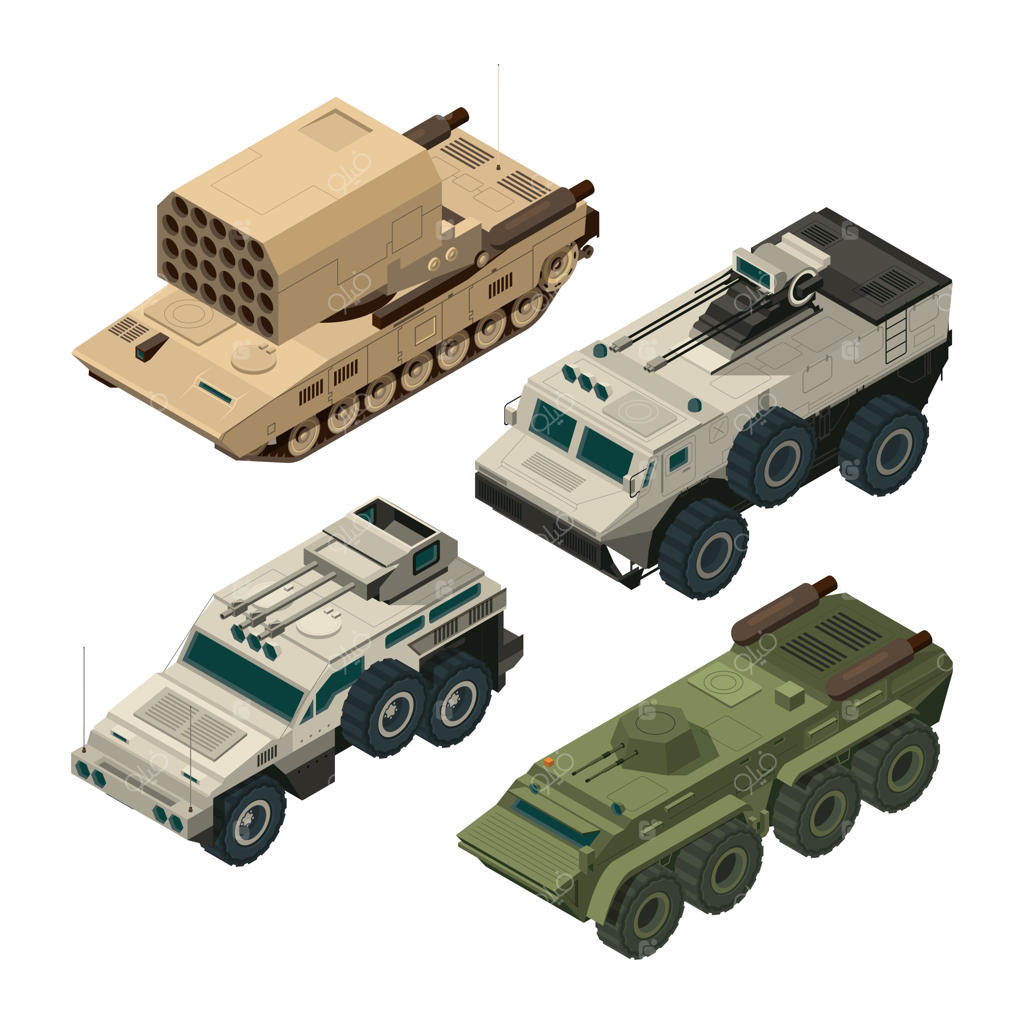 تصاویر ایزومتریک وسایل نقلیه سنگین نظامی - مجموعه تصاویر وکتور