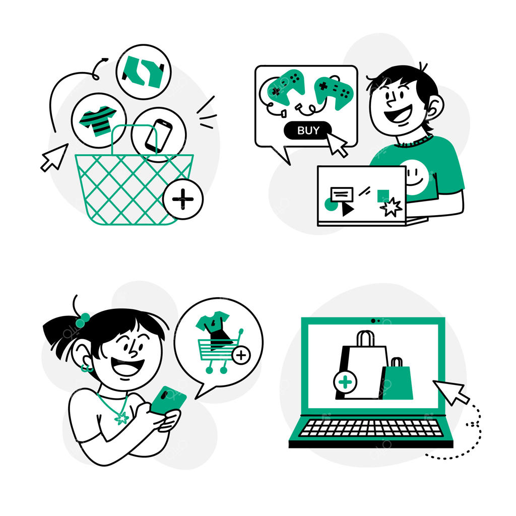 مجموعه‌ تصویرسازی خرید آنلاین به سبک تخت