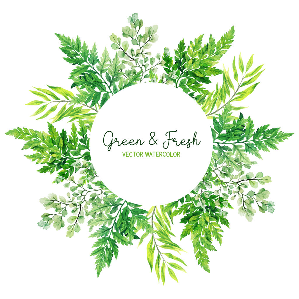 قاب گرد با برگ‌های نقاشی آبرنگی دستی