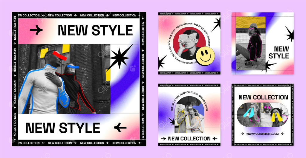 پست‌های اینستاگرامی با پس‌زمینه‌ی گرادیانت‌دار و دانه‌ای