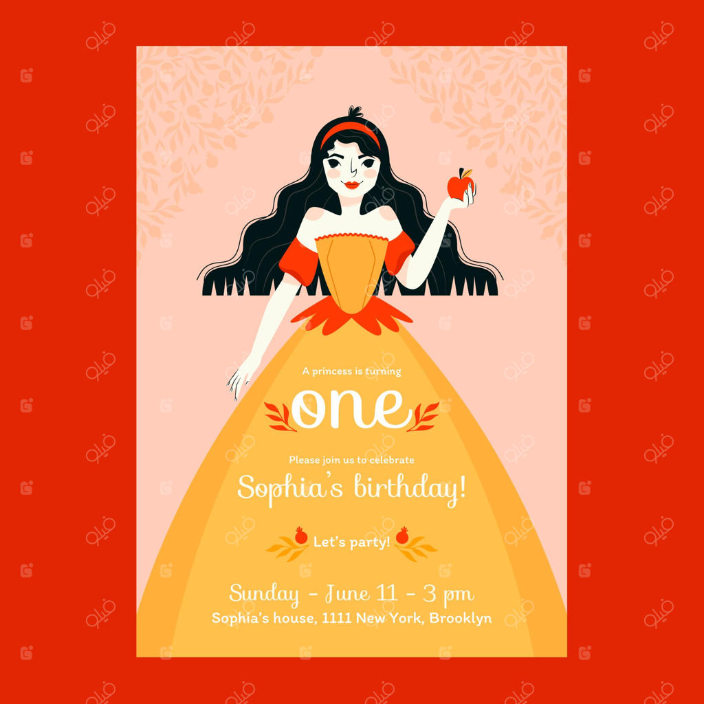 دعوتنامه تولد با تم سفید برفی