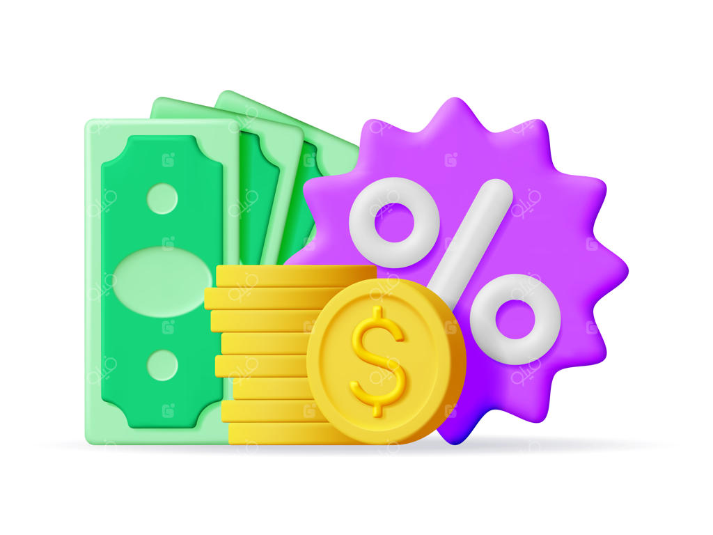 نشان درصد سه بعدی با تصویر پول