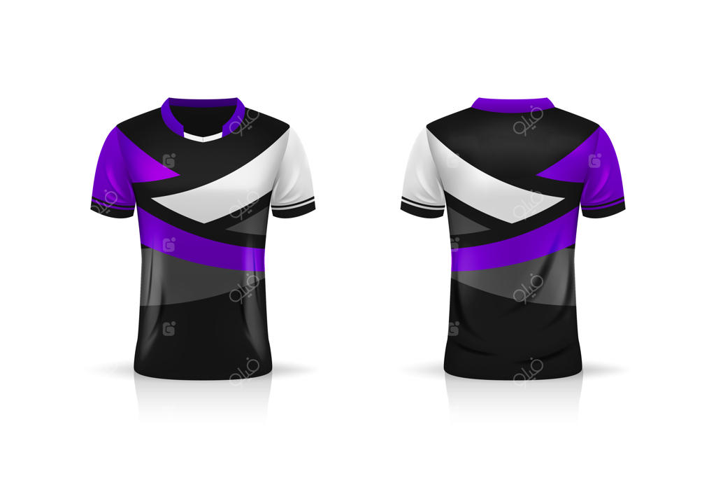 مشخصات طراحی لباس ورزشی فوتبال و پیراهن مسابقات ورزش‌های الکترونیکی. قالب جدید وکتور برای لباس ورزشی.