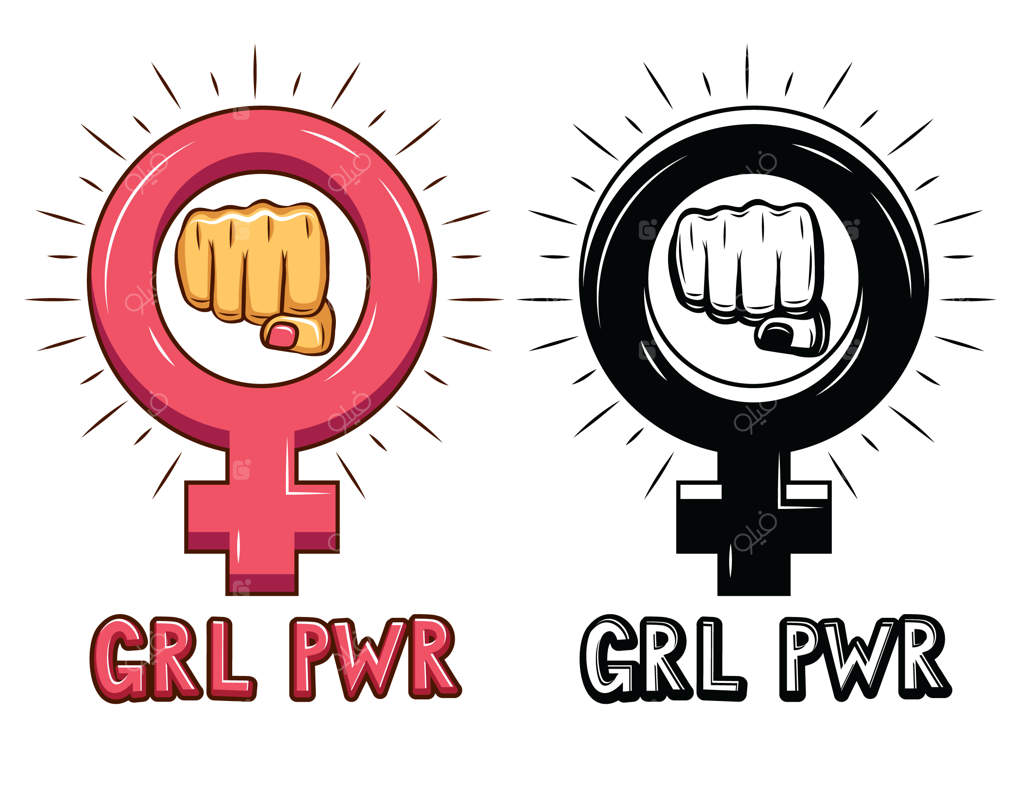 مجموعه طراحی دستی وکتور از نمادهای قدرت زنان.