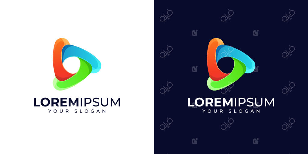 طراحی لوگو و تصویرسازی مثلث انتزاعی رنگارنگ و رسانه‌ای