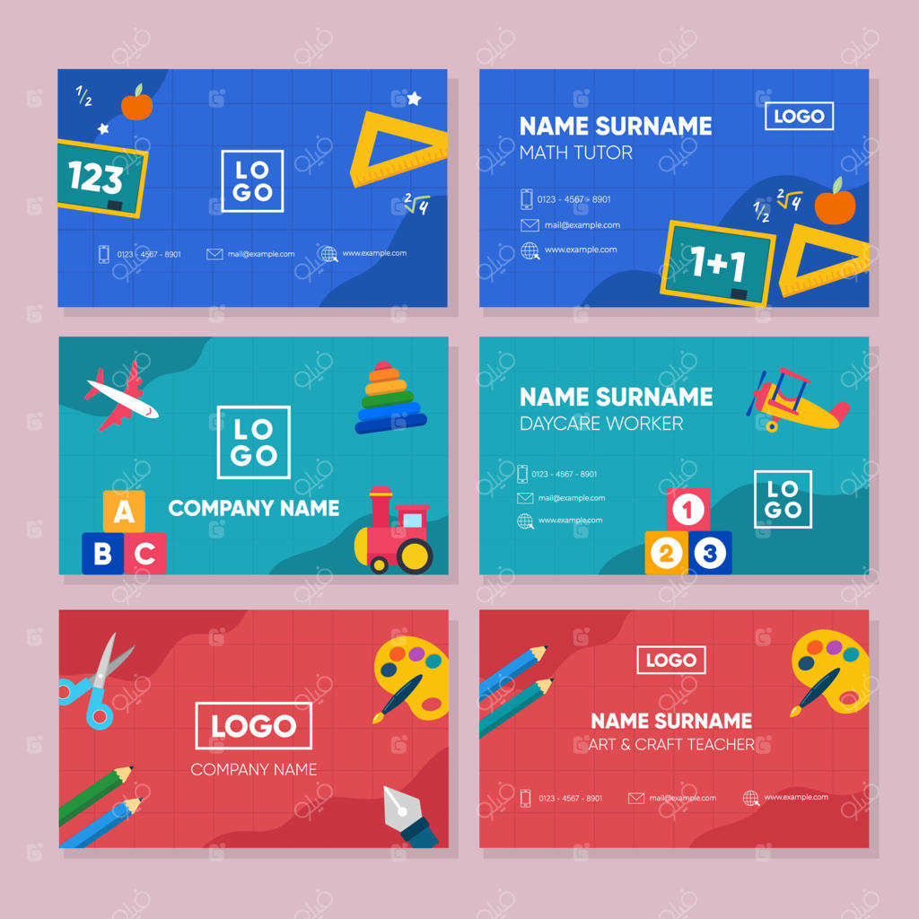 مجموعه کارت ویزیت برای مربیان مهد کودک یا کودکان دبستانی