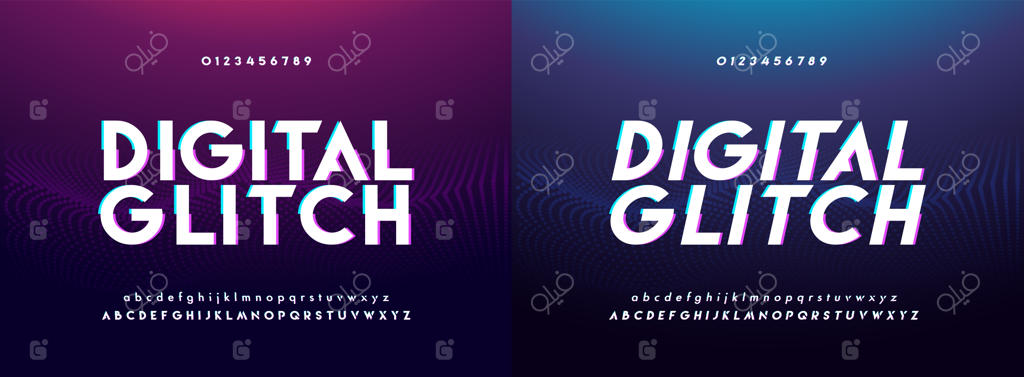 فونت و اعداد دیجیتال انتزاعی با افکت گلیچ