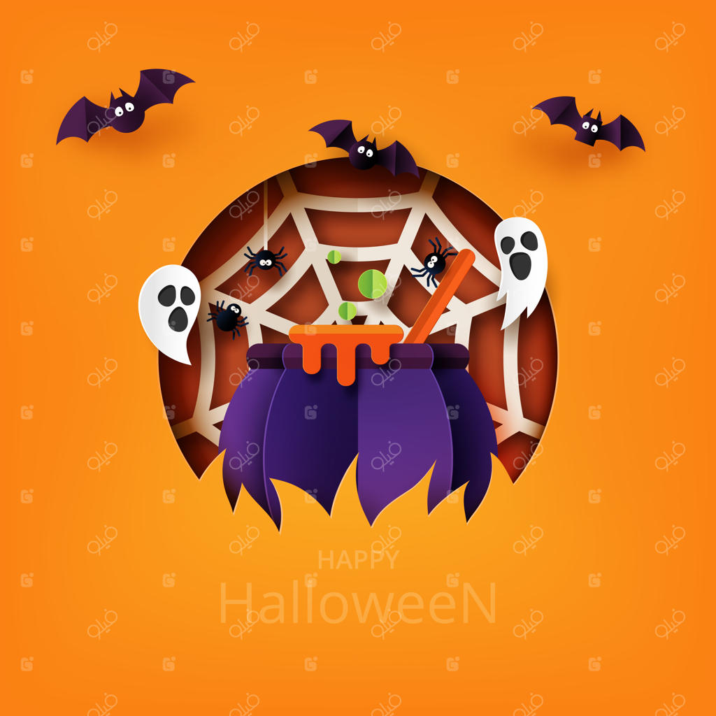 پترن پس‌زمینه شاد هالووین با سبک هنر کاغذی.