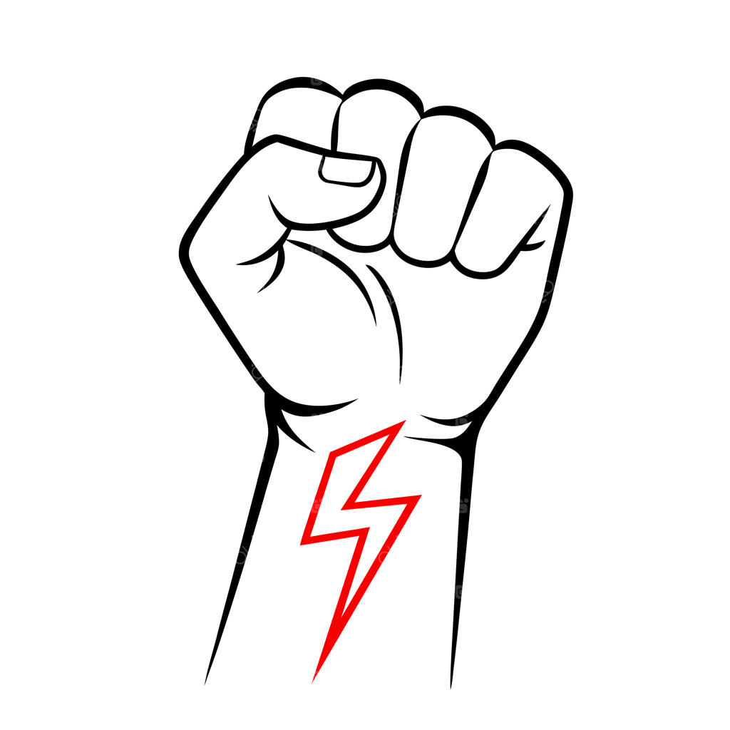 مشت گره‌کرده برافراشته با طرح صاعقه، نماد اعتراض و لوگوی باشگاه ورزشی