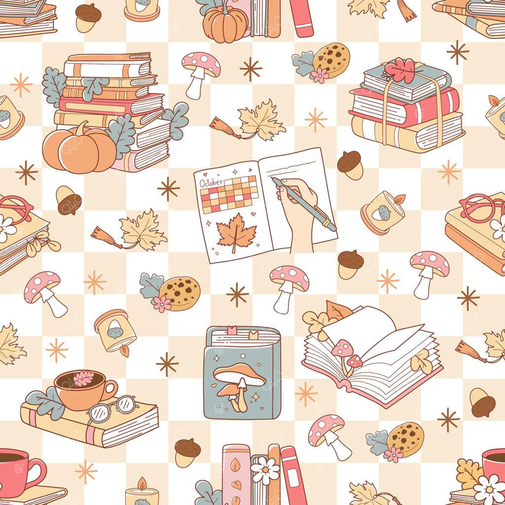 تصویر دلنشین پاییزی با کتاب‌ها و برگ‌ها