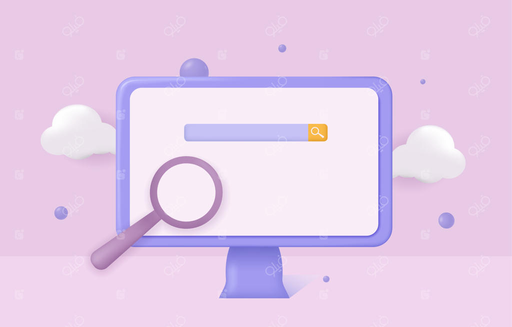 مفهوم جستجوی مانیتور سه‌بعدی برای تصویرسازی صفحه فرود وکتوری