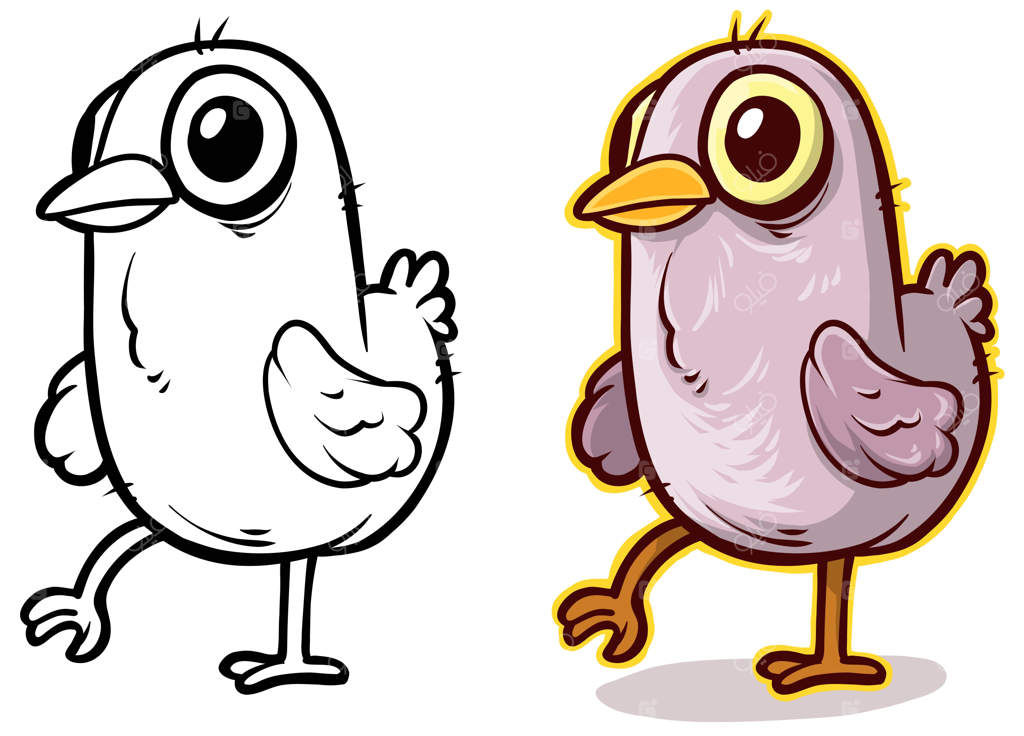 پرنده کوچولو نقاشی شده با دست بامزه و کارتونی صورتی رنگ