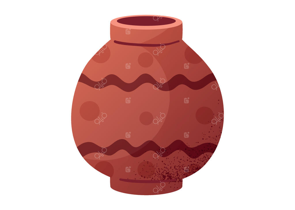 کوزه سفالی سنتی آفریقایی با نقش‌های قومی. گلدان سرامیکی تراکوتا در رنگ‌های گرم و خاکی. ایده‌آل برای پروژه‌های طراحی فرهنگی، تاریخی و دکوراتیو.