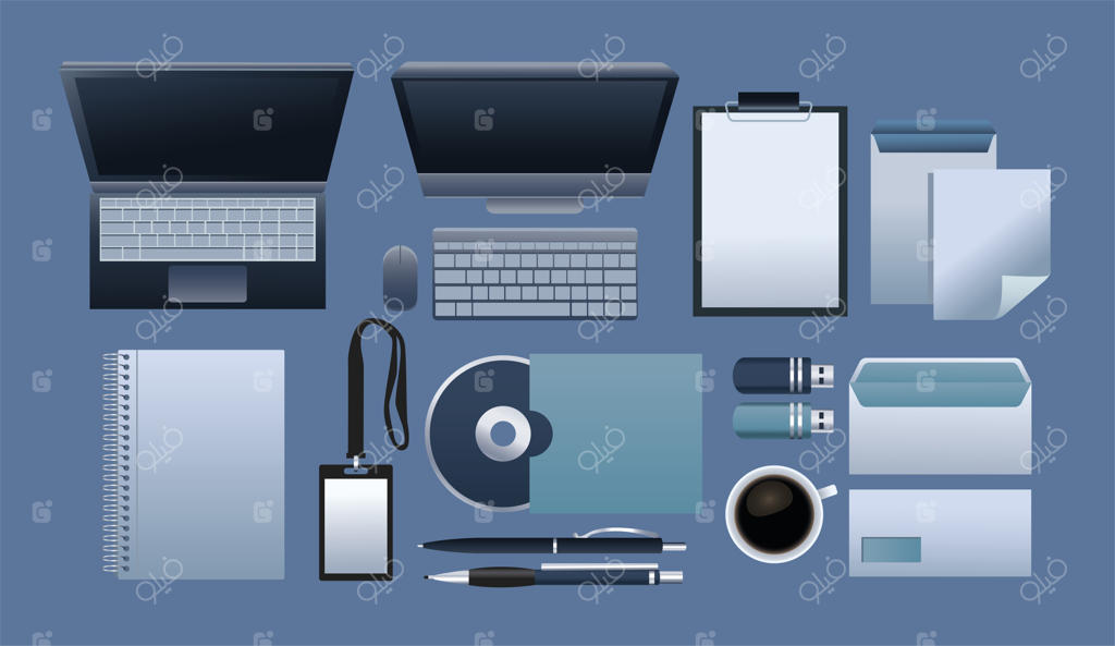 مجموعه‌ای از یازده لوازم اداری و تکنولوژی