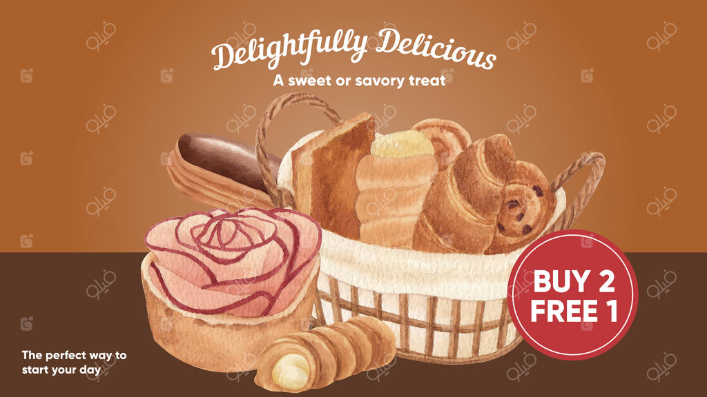 الگوی بنر وبلاگ با مفهوم روز شیرینی‌پزی به سبک آبرنگی