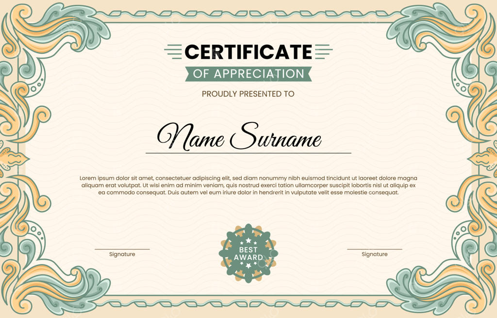 قالب گواهی‌نامه به سبک ویکتوریایی کلاسیک