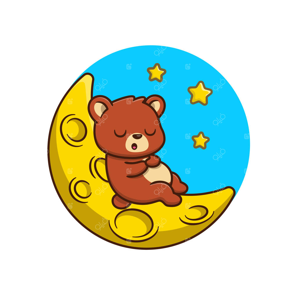 تصویرسازی وکتور کارتونی خرس بامزه خوابیده روی ماه؛ آیکون مفهومی حیوانات و طبیعت، طرح ایزوله و باکیفیت با سبک فلت