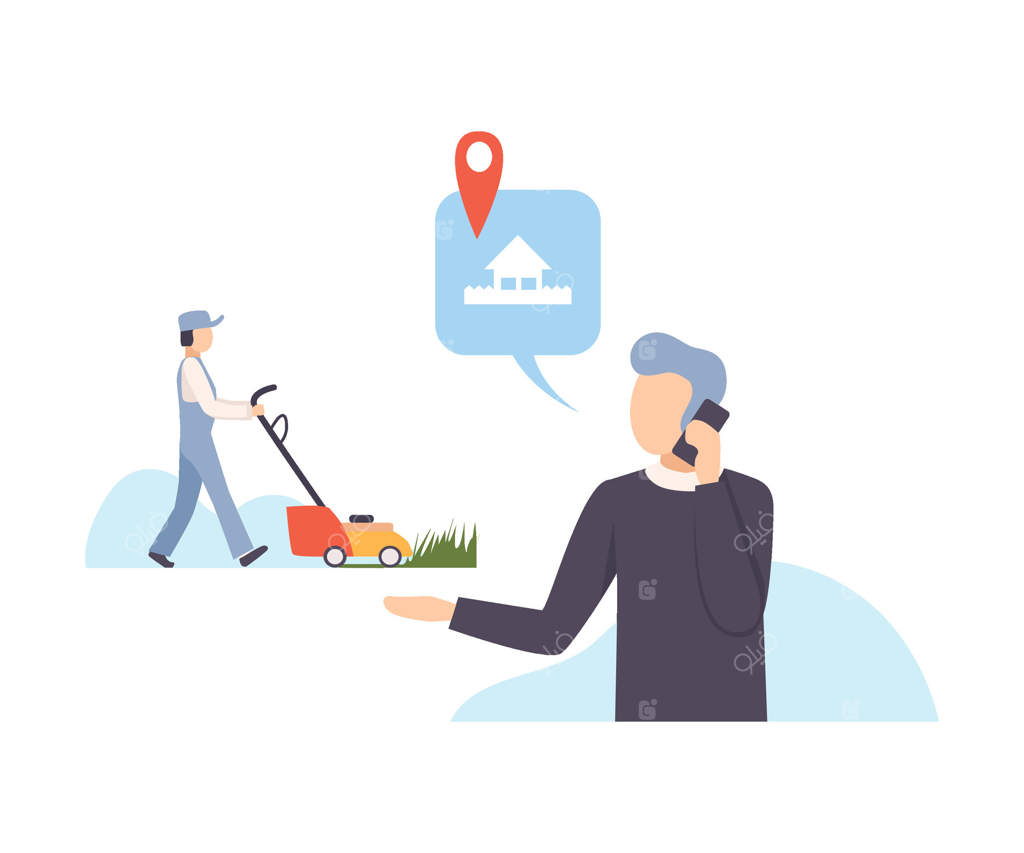 مردی با باغبان تماس می‌گیرد (تصویرسازی کارتونی)