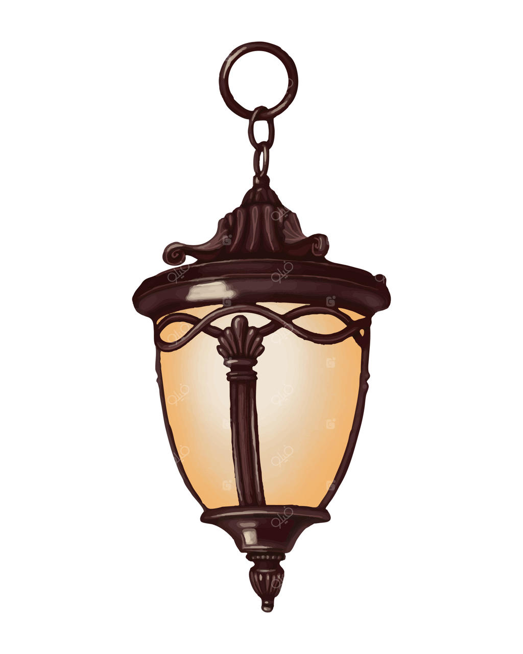 فانوس آویز با نور ملایم به سبک کارتونی. تصویرسازی دستی تجهیزات قابل حمل و تیره برای تزئین باغ. طراحی جداگانه برای گرافیک‌های پاییزی و طرح‌های فصلی.