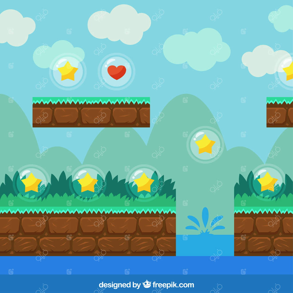 پشت‌زمینه بازی ویدئویی با ستاره‌ها و پوشش گیاهی