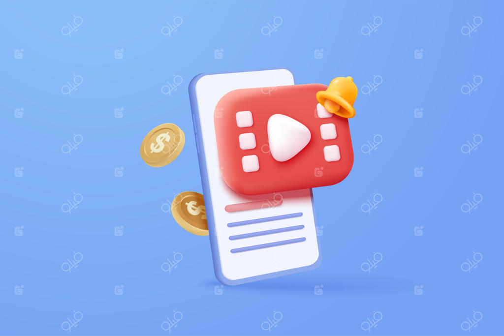 شبکه اجتماعی سه‌بعدی با پخش زنده و هشدار زنگوله روی گوشی موبایل - مفهومی برای درآمد منفعل از طریق ویدئوهای آنلاین و سرگرمی‌های موبایلی سه‌بعدی تجسمی