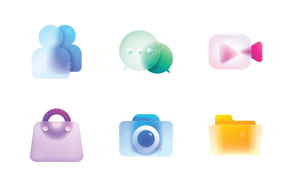 مجموعه دکمه‌های آیکون با سبک گلس‌مورفیسم