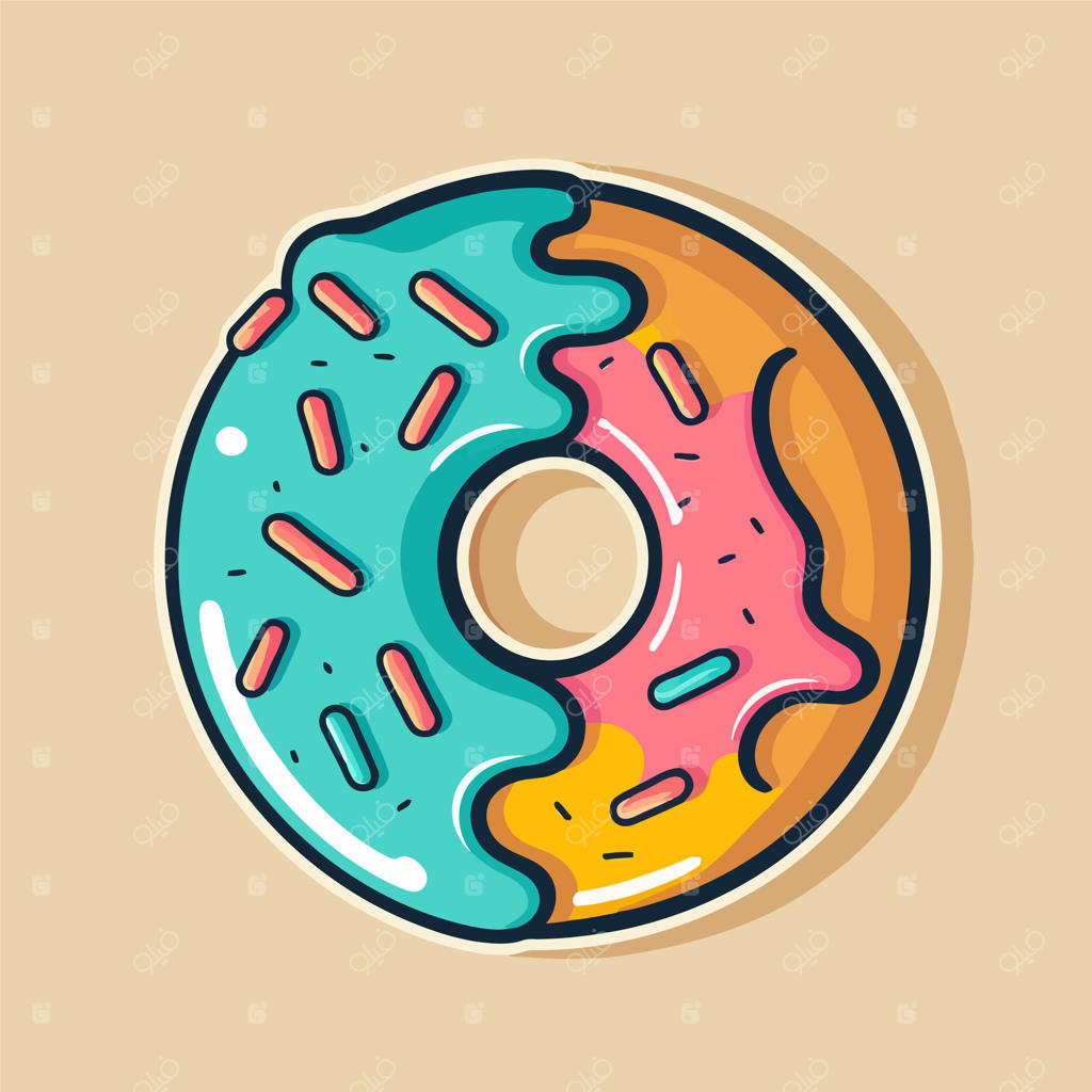 نشان فروشگاه نان شیرینی: آیکون کارتونی دونات یا برچسب و منوی قهوه