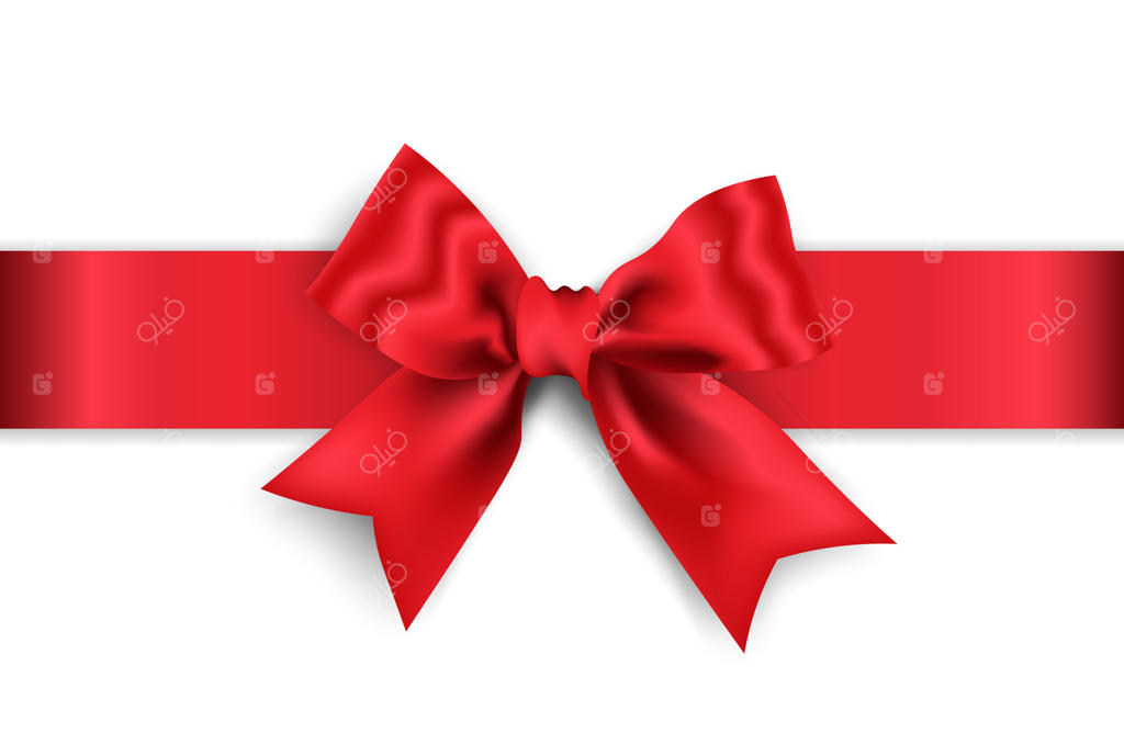 پاپیون قرمز طبیعی با روبان پهن قرمز بر روی پس‌زمینه سفید