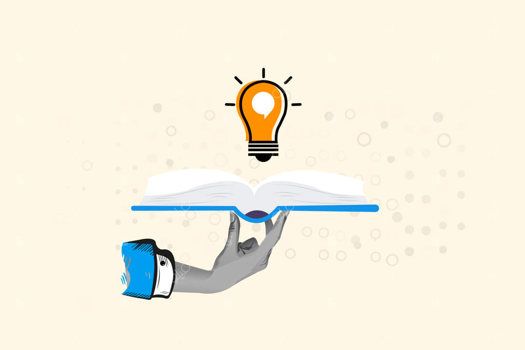 دانش یا تحصیل، مطالعه یا یادگیری و کشف راه‌حل یا ادبیات: کلاژ هنری وکتور