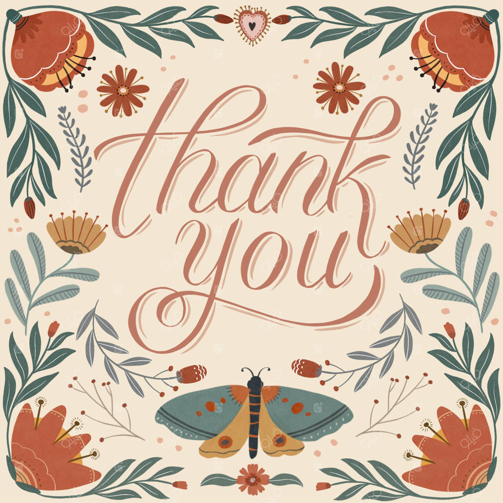 تشکر با طراحی دست‌نویس و دکوراسیون تزئینی تایپوگرافی